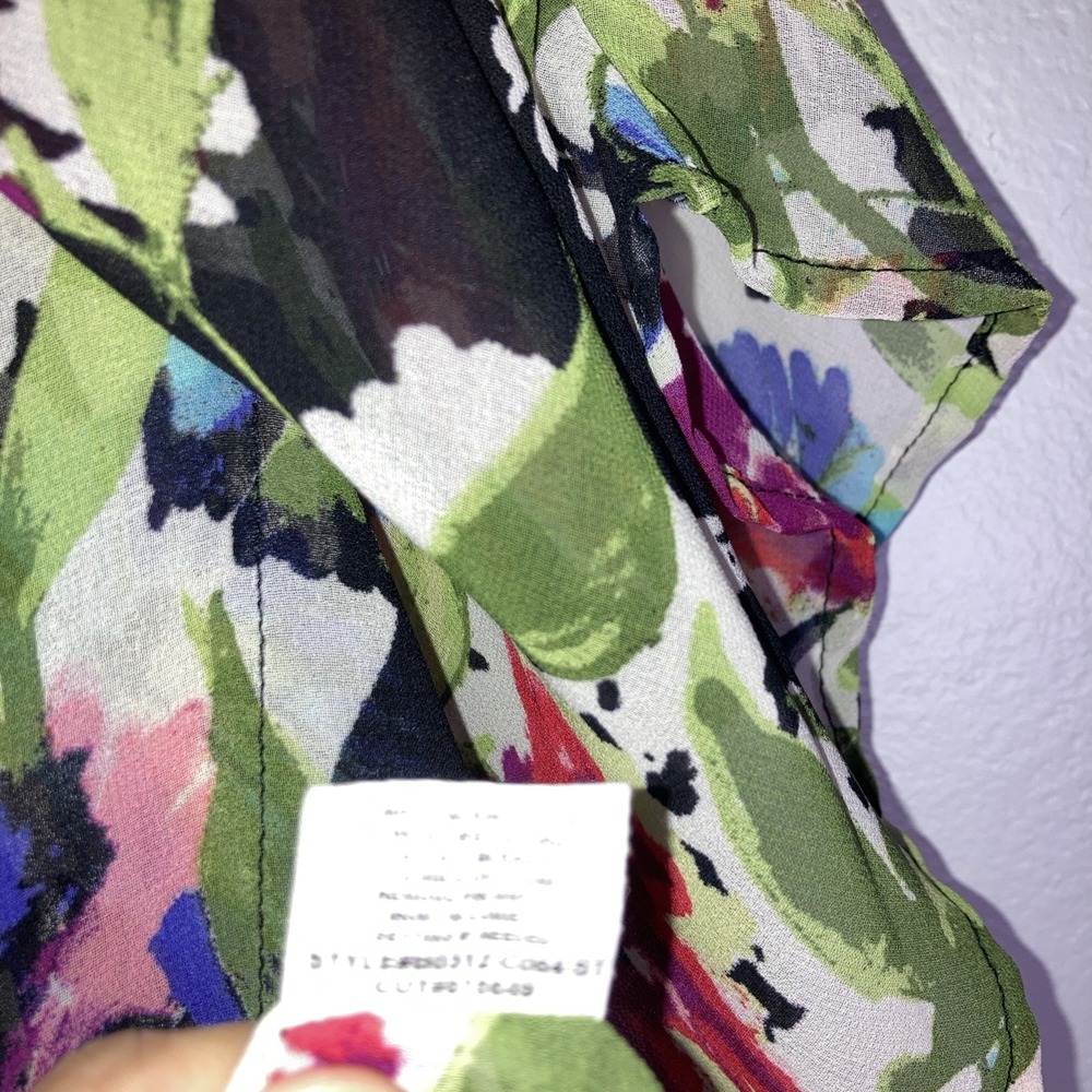 Cha Cha Vente Small Bright Floral Butterfly Sleeve Sheer Top - Picture 6 of 9